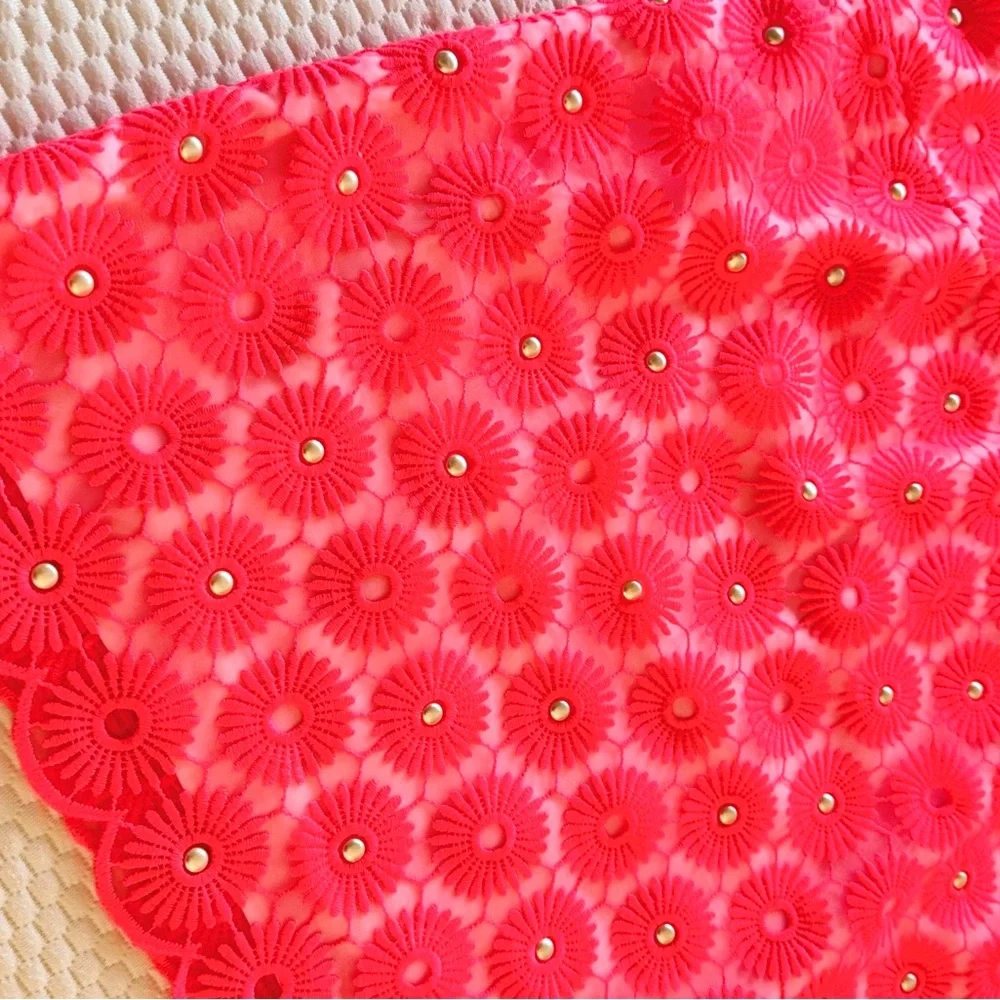 LILLY PULITZER Neon Pink Floral Pinwheel Lace & Pearl Mini Shift Dress